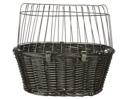 Trixie Trixie wilgen fietsmand voorop zwart met kussen en kap