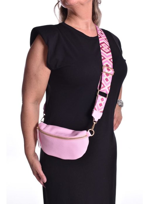 Leren buidel Tas met Belt - Roze