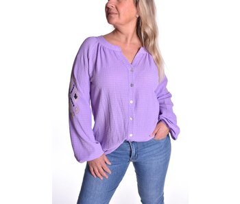 Gesmokte Blouse Borduur - Lila