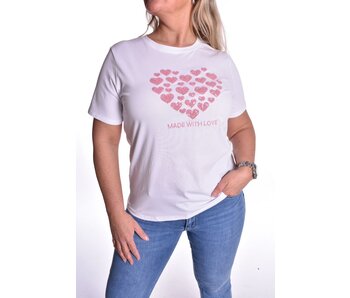 T-shirt Wit - Roze Hart