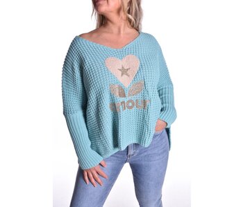 Trui Amour Kort - Licht Turquoise