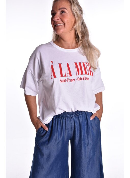 T-shirt La Mer - Wit met rode tekst