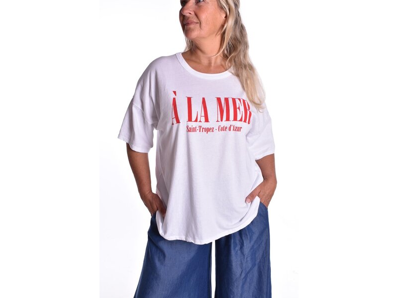 T-shirt La Mer - Wit met rode tekst
