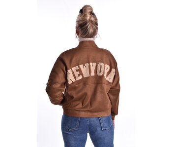 Suedine bomber jasje New York - Donker Camel