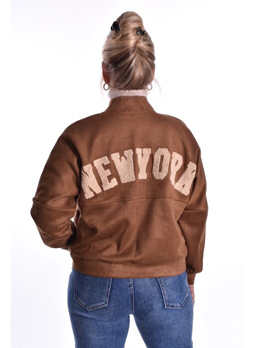 Suedine bomber jasje New York - Donker Camel