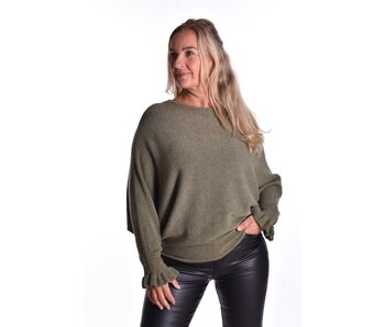 Trui Sophie met ruffle mouw - Legergroen