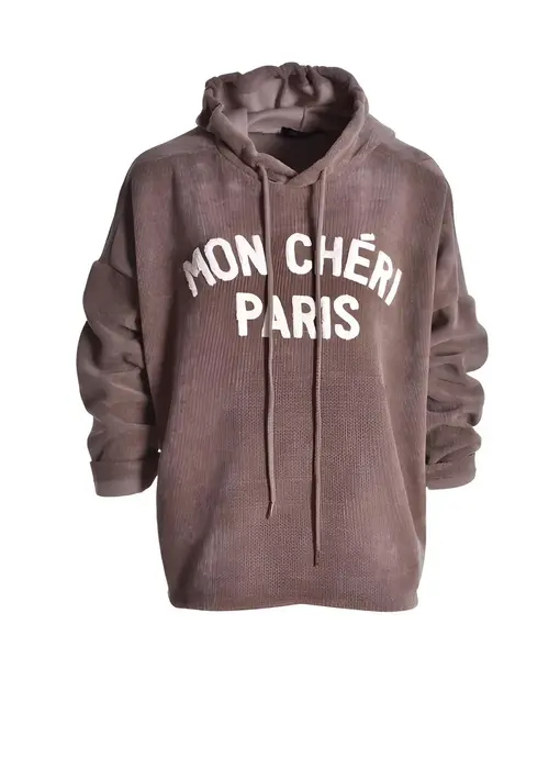 Hoodie Mon Chéri Paris - Taupe met roomwitte tekst