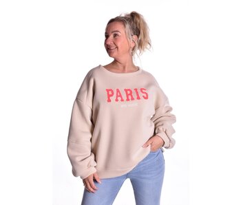 Sweater Paris Rive Gauche - Beige met fluor Koraal