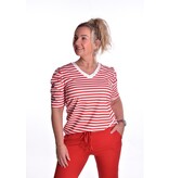 Traveltop met Streep en Gesmokte Pofmouw - Rood