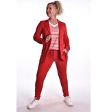 Traveltop met Streep en Gesmokte Pofmouw - Rood