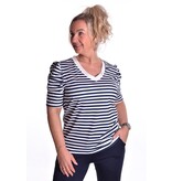 Traveltop met Streep en Gesmokte Pofmouw - Donkerblauw