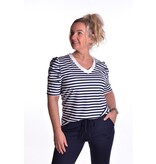 Traveltop met Streep en Gesmokte Pofmouw - Donkerblauw
