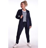 Traveltop met Streep en Gesmokte Pofmouw - Donkerblauw