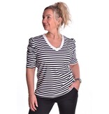 Traveltop met Streep en Gesmokte Pofmouw - Zwart