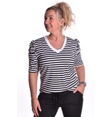 Traveltop met Streep en Gesmokte Pofmouw - Zwart