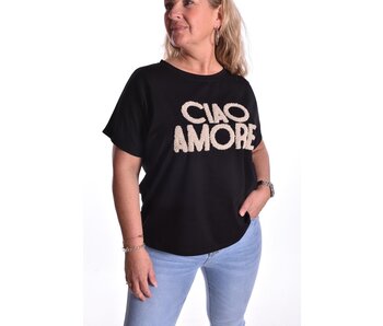 T-Shirt Ciao Amore - Zwart met beige tekst