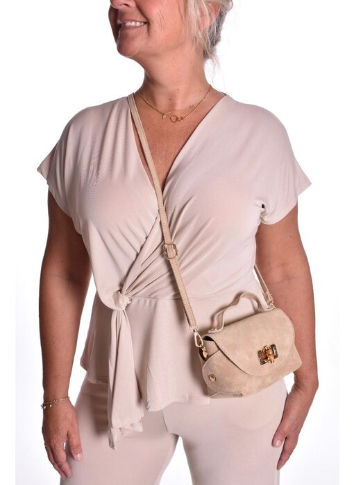 Suède tasje van echt leer - Beige