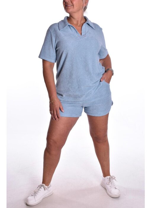 2 delige Luxe Badstof Set - Licht jeans blauw