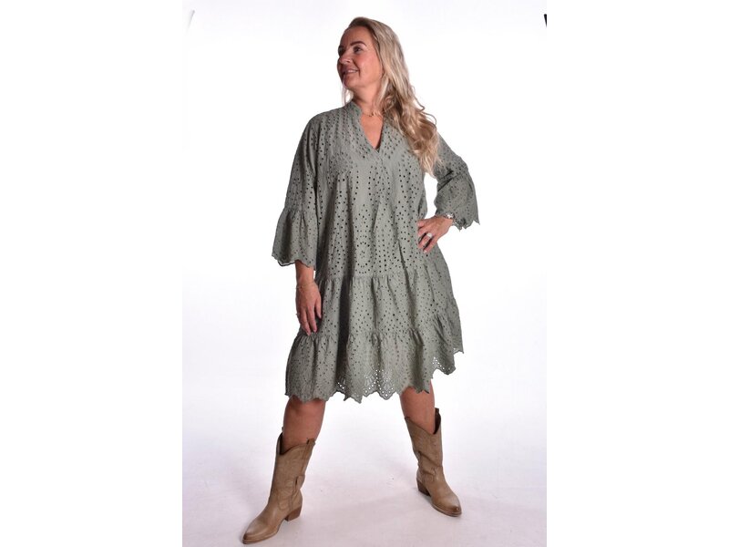 Jurk Broderie - Legergroen