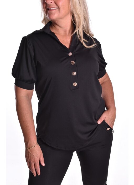 Luxe Travel top Button - Zwart
