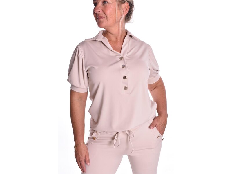 Luxe Travel top Button - Beige