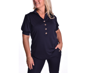 Luxe Travel top Button - Donkerblauw