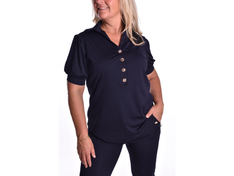 Luxe Travel top Button - Donkerblauw