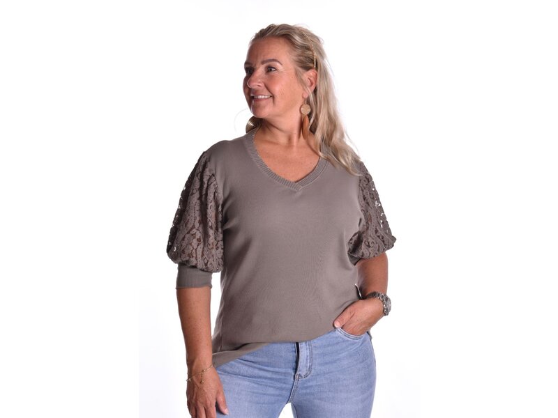 Top Macy Kanten Mouw - Taupe