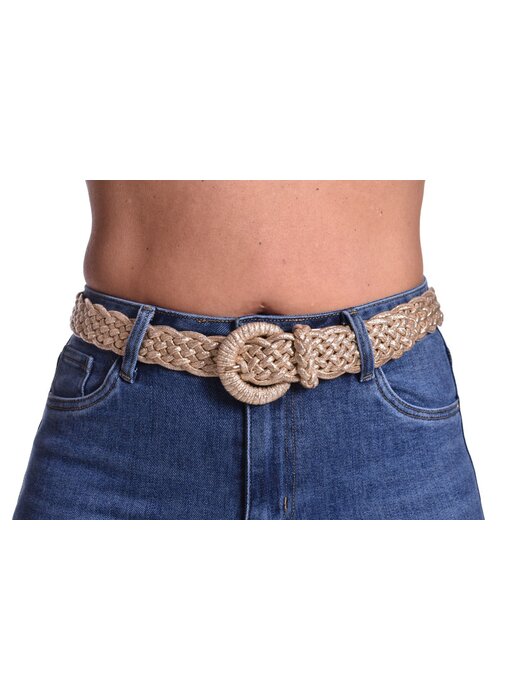 Gevlochten stretch riem - Goud glitter
