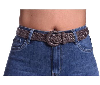 Gevlochten stretch riem - Metallic Choco