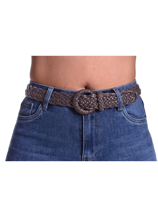 Gevlochten stretch riem - Metallic Choco