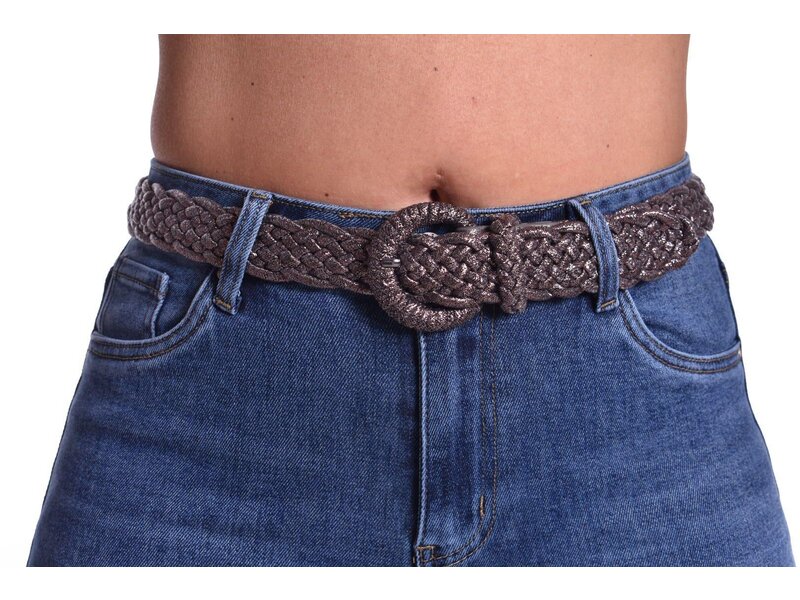 Gevlochten stretch riem - Metallic Choco