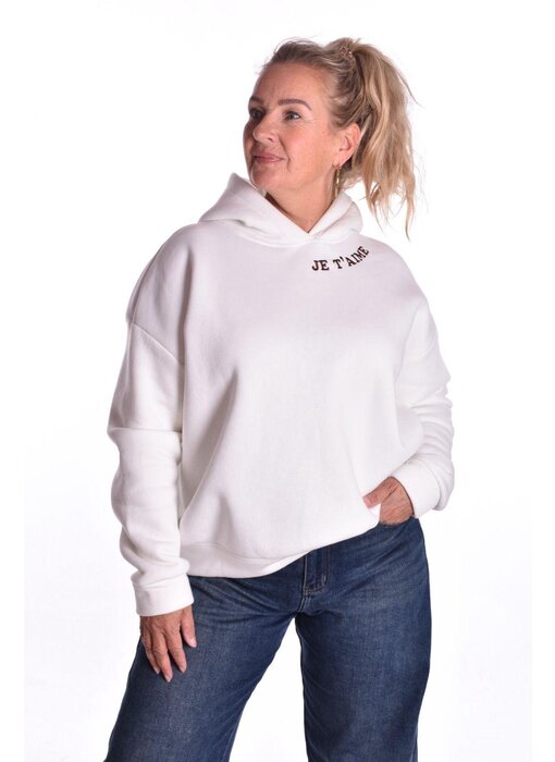 Sweater Je t'aime van Mooij - Roomwit