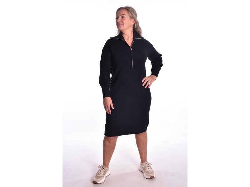 Gebreide Jurk Zip - Zwart