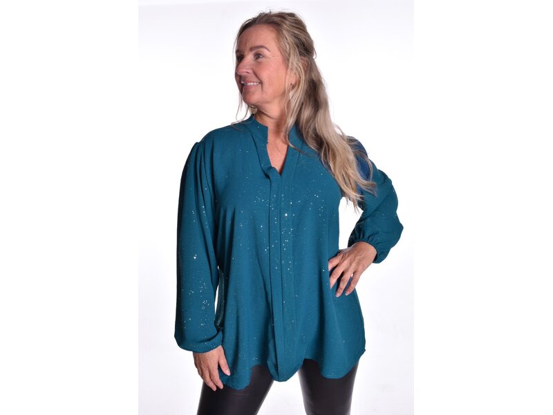 Top V-hals Glitter - Petrol