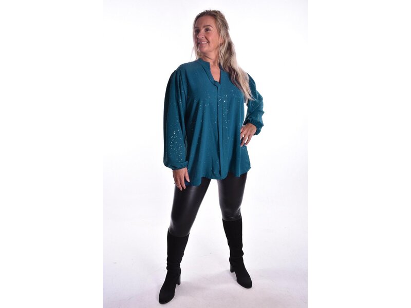 Top V-hals Glitter - Petrol