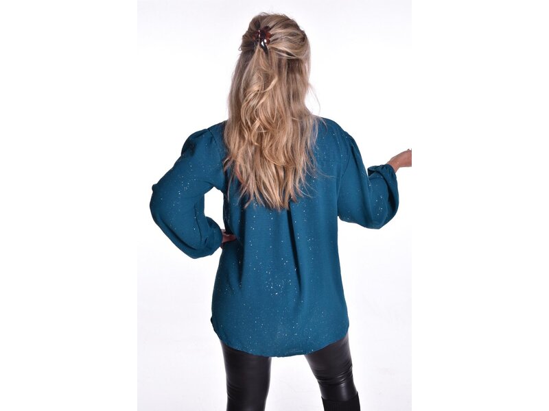 Top V-hals Glitter - Petrol