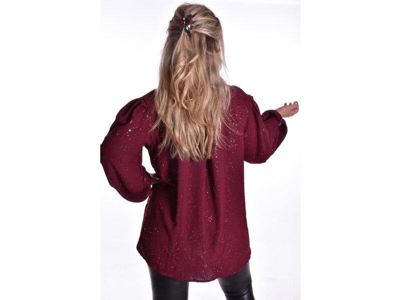 Top V-hals Glitter - Bordeaux