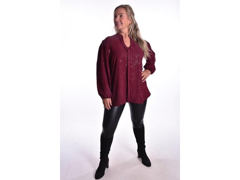Top V-hals Glitter - Bordeaux