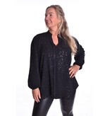 Top V-hals Glitter - Zwart