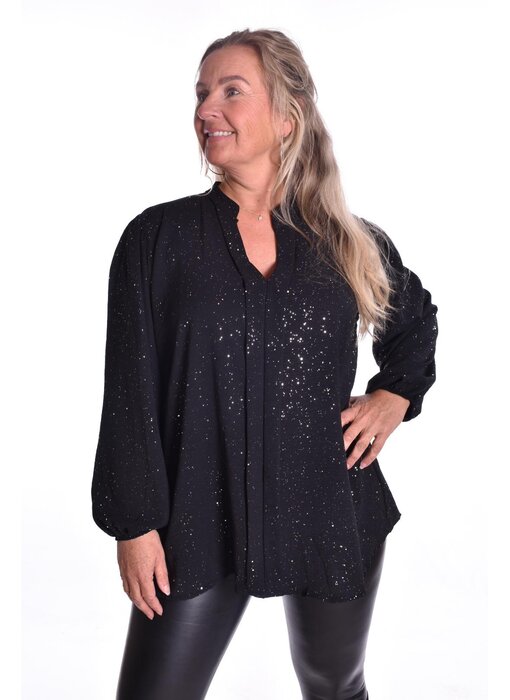Top V-hals Glitter - Zwart
