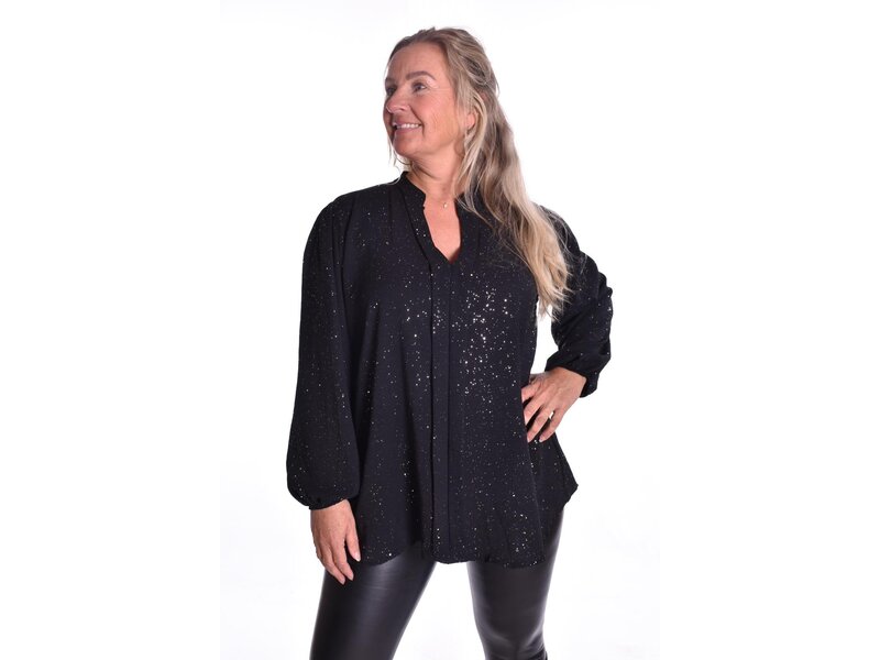 Top V-hals Glitter - Zwart