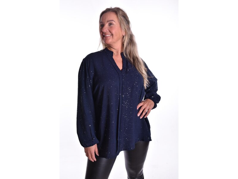 Top V-hals Glitter - Donkerblauw