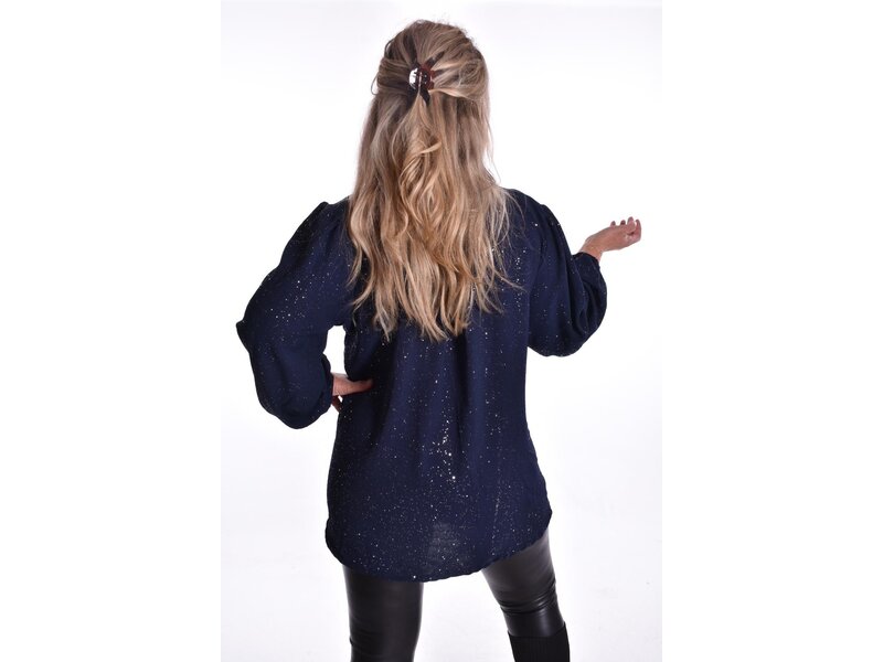 Top V-hals Glitter - Donkerblauw
