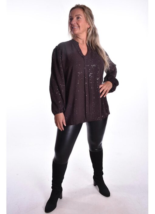 Top V-hals Glitter - Choco