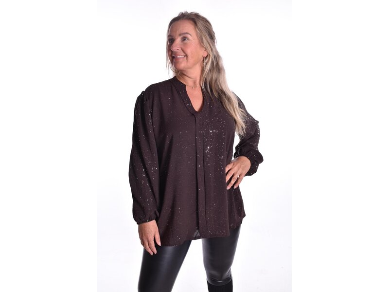 Top V-hals Glitter - Choco