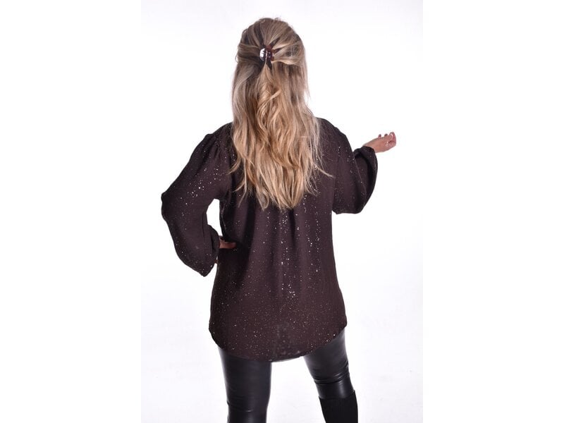 Top V-hals Glitter - Choco