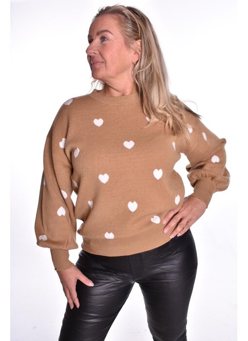 Trui Hartjes - Camel/Roomwit