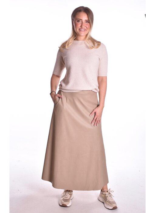 Leather Look Rok - Taupe