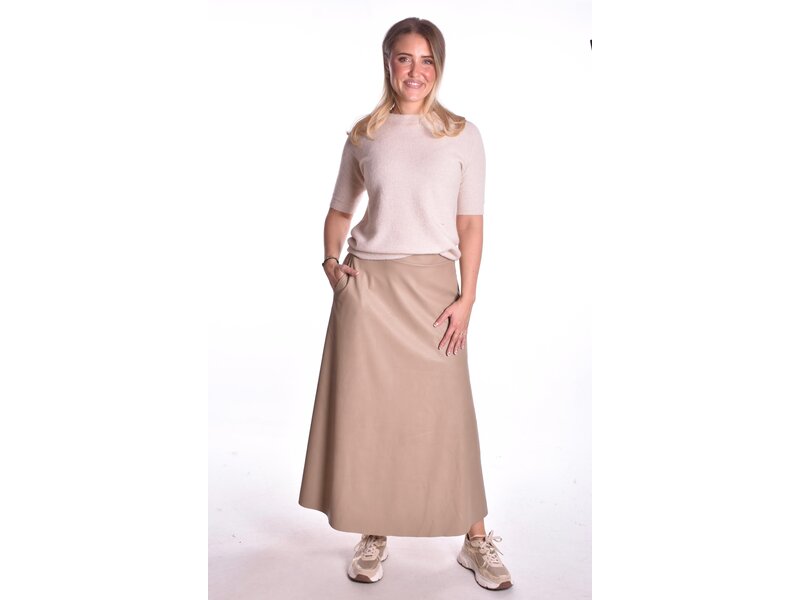 Leather Look Rok - Taupe